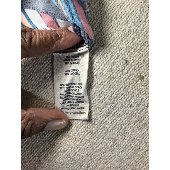 Soft Surroundings Women Sail-away Blouse Sz. Lrg Blue Button up Boat Print top - Picture 9 of 11